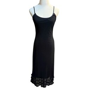 Vintage Y2K Betsey Johnson Stretch Lace Midi Slip Dress with Ruffles sz M to L